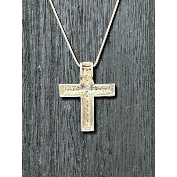 925 Sterling Silver Cross Pendant Necklace 16” Rhinestones Italy Thailand Marked - Picture 7 of 10